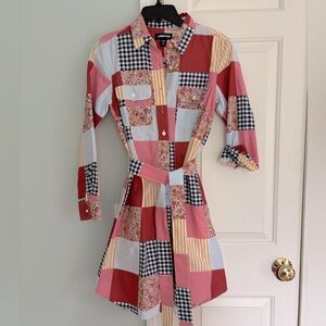 NWOT Lands End Poplin patchwork shirt dress XS (2-4)